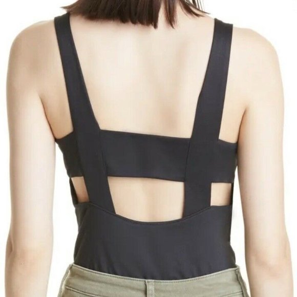Paige Black Brennen Cutout Top Size L Square Neck Stretch Tank Wide Straps - Picture 1 of 8
